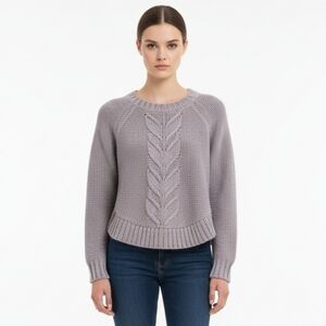 Aerie Gray Bohemian Cable Knit Round Hem Pullover Sweater S K14